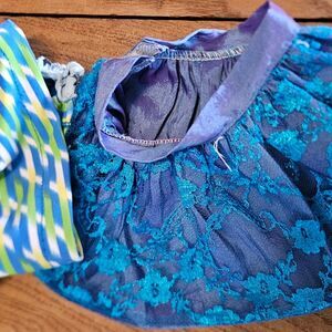 XS Dog Skirt Outfit Blue and Purple Lace Skirt and attached Geographic Shirt